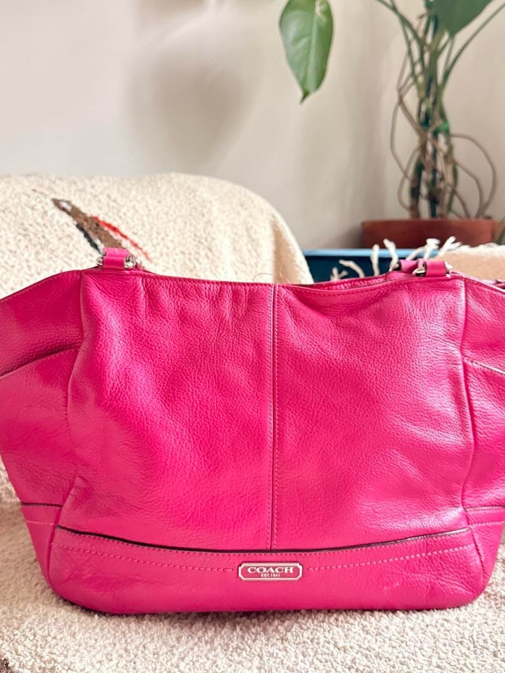 Y2K 2000s Coach Hot Pink Pebbled Leather Carrie Shoulder Tote - Magenta Pink